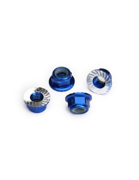 Nuts, 5mm flanged nylon locking (aluminum, blue-anodized, 4)