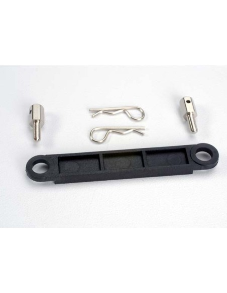 Battery hold-down plate black metal posts (2)body clips