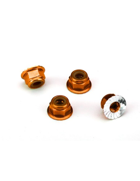 Nuts, 4mm nylon locking (4) orange-anodized