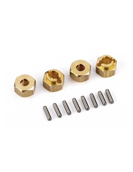 Wheel hubs, 7mm hex (brass) (4)/ axle pins (4)