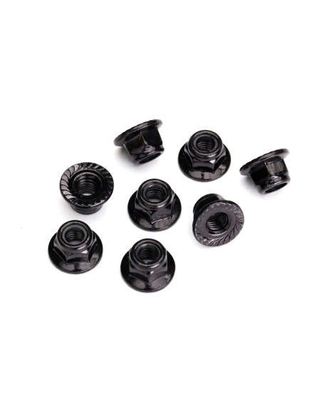 Nuts, 5mm flanged nylon locking (steel, black serrated) (8)