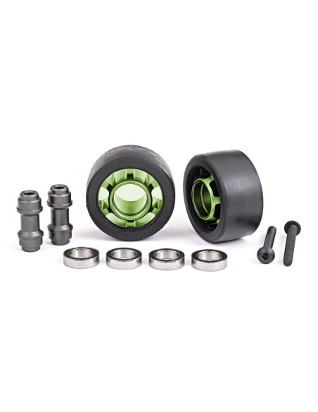 Green Aluminum Wheelie Bar Wheels w/ Hardware (2)