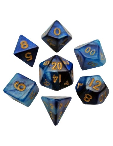 FanRoll Mini Dice Set Blue/Light Blue with Gold Numbers (7)