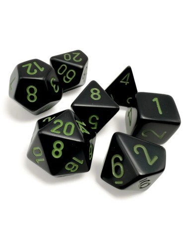 Chessex Opaque Black/Green Polyhedral 7-Die Set