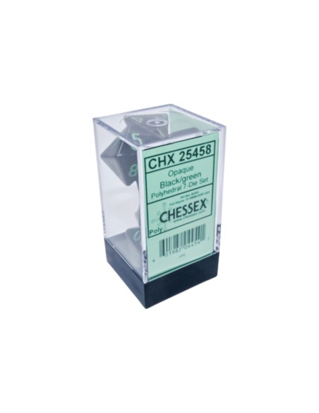 Chessex Opaque Black/Green Polyhedral 7-Die Set