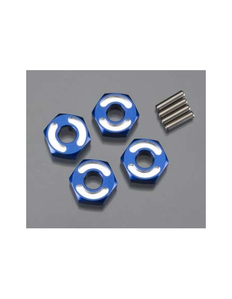 Wheel hubs, hex, 6061-T6 ALUM blue & axle pins(2.5x10mm)(4)