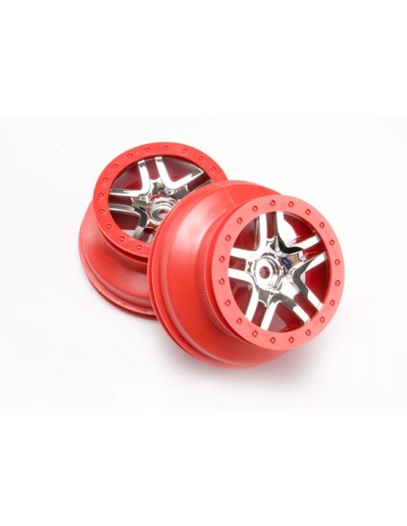 Wheels, SCT Split-Spoke, chrome, red beadlock style, dual