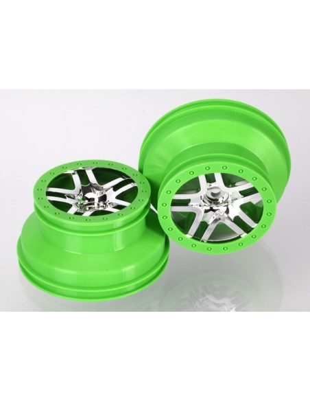 Wheels, SCT Split-Spoke, chrome, green beadlock style, dual